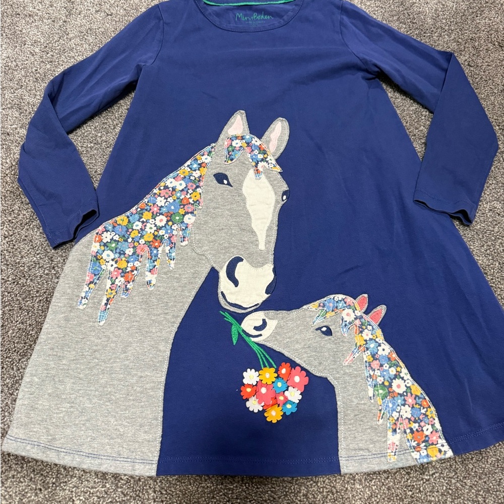 Mini Boden Horse Floral Appliqué Dress Sz 6-7 - Picture 2 of 5